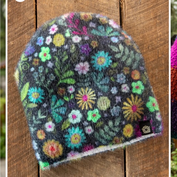 NATURAL LIFE Cashmere - like Multicolor Patterned Beanie Knit Hat Dark Teal Boho main image 4